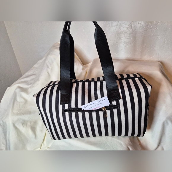 Alice + Olivia Handbags - Alice + Olivia Black and White Striped Weekender Duffle Bag